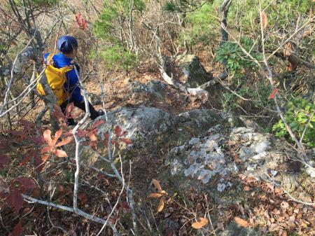 トンガリ山からの下りはちょい急な岩場になっていた