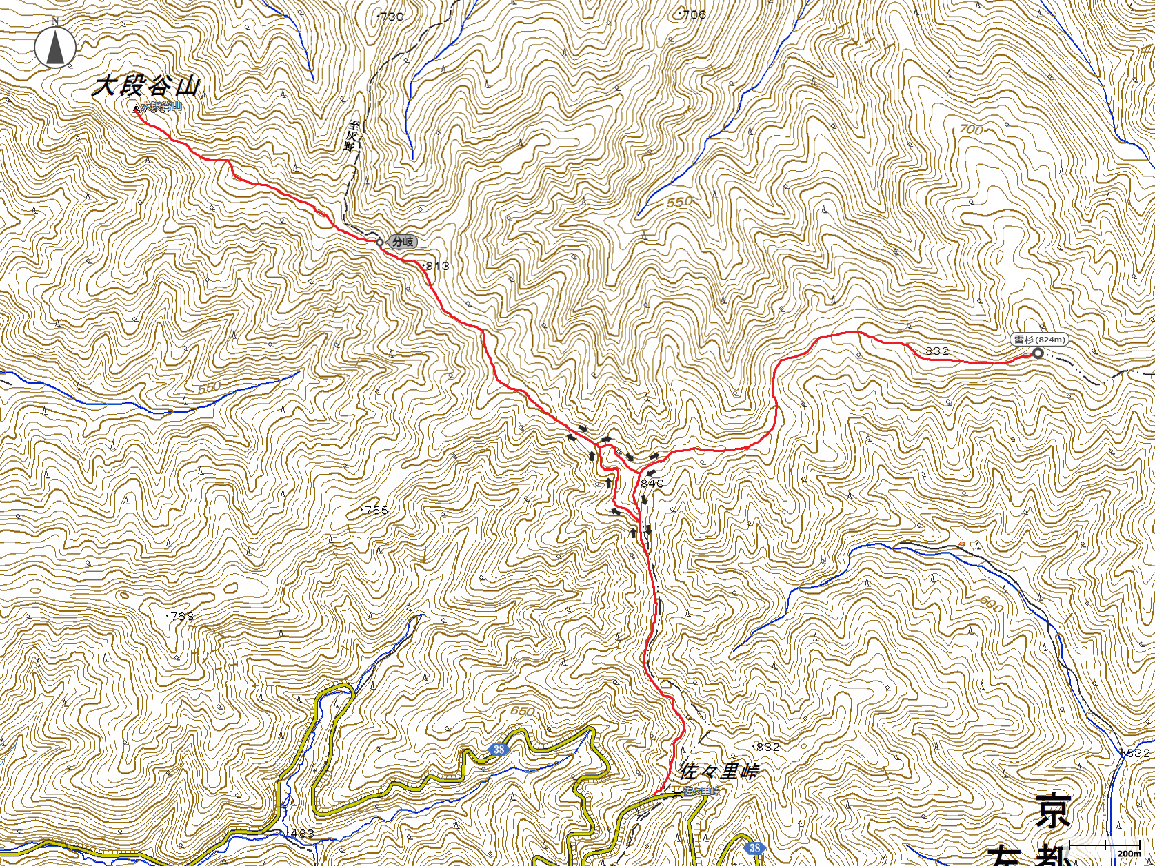 佐々里峠～芦生付近地図