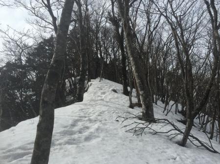 薊岳への稜線歩きは結構雪庇がはってるところがあった