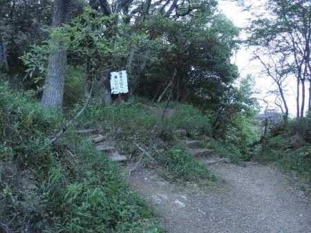 楠公寺よりさらに舗装道をあがった山頂直下。ここから入山