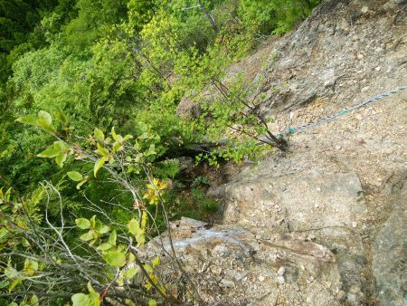 ゴジラ岩の向かって左側に登山道があったのでそこから下っていくが急斜面