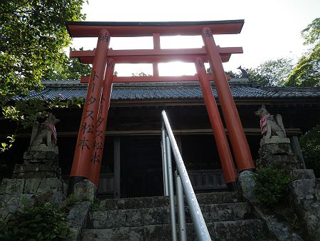 階段を登りきると岡稲荷神社の本殿に到着するんだけど、その手前にトータス松本と書かれた鳥居があった。トータス松本って西脇市出身だっけ！？