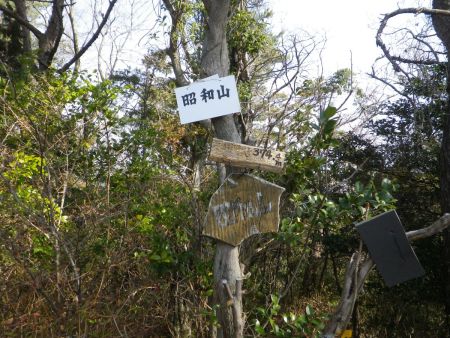 昭和山のプレートは結構新しい感じだけど、木のプレートはかなり古くて何書いてるかほとんどわからない