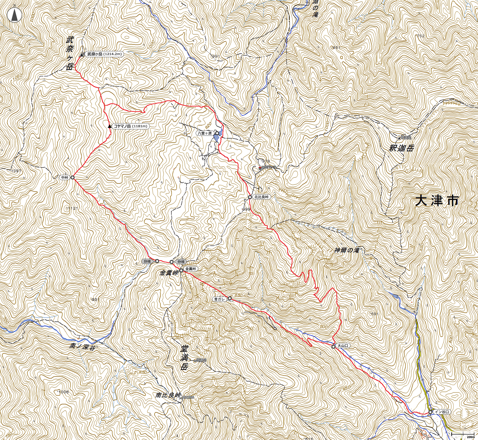武奈ヶ岳（青ガレ～ダケ道）地図