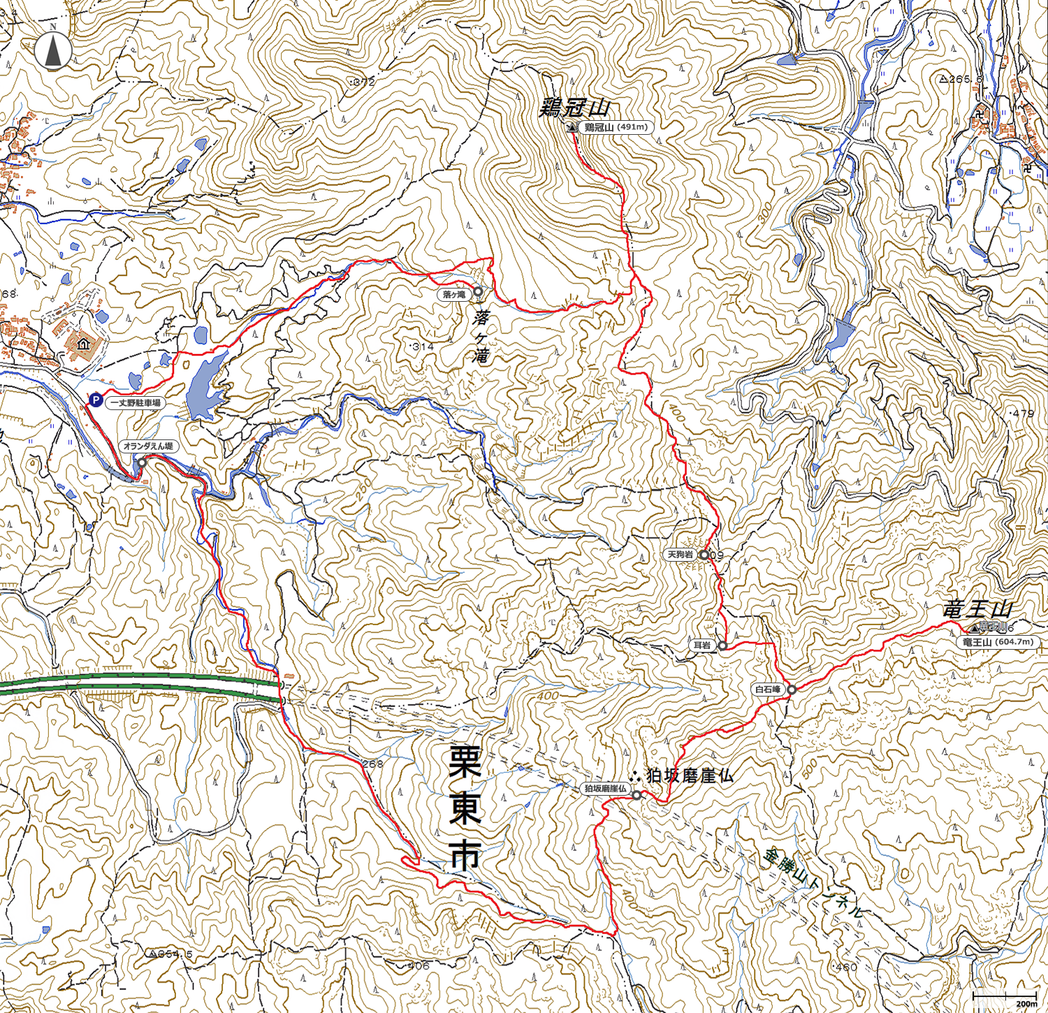 金勝アルプス(鶏冠山、竜王山)地図