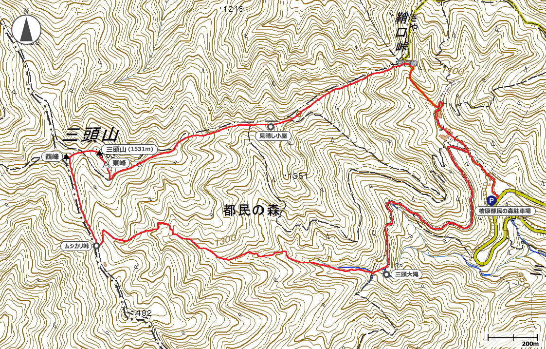 三頭山地図