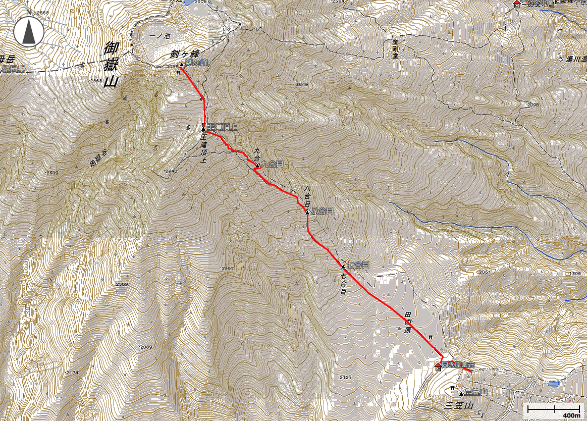 御嶽山・田の原ルート（BCスキー）地図