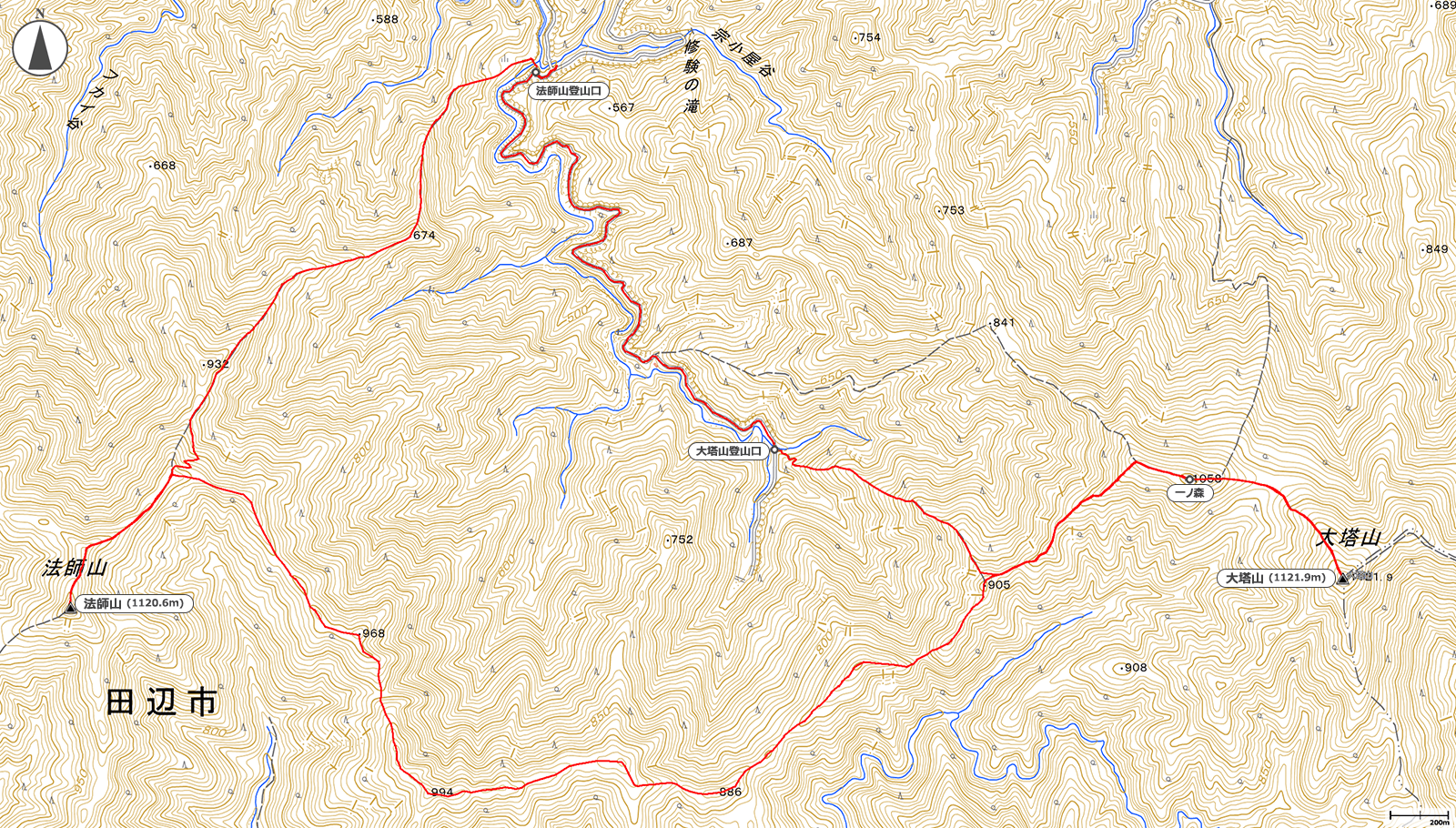 大塔山・法師山地図