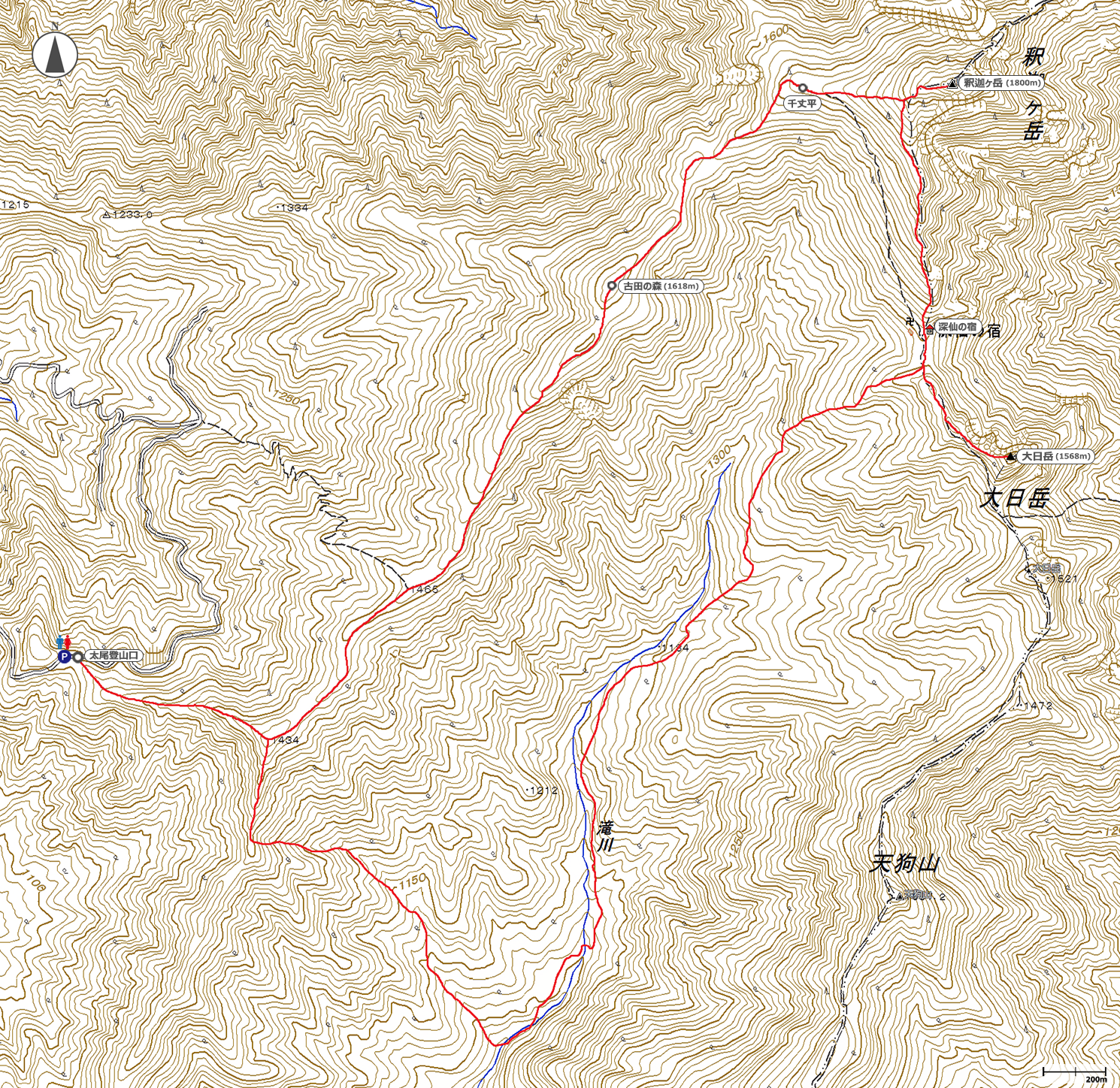 釈迦ヶ岳・大日岳（赤井谷）地図