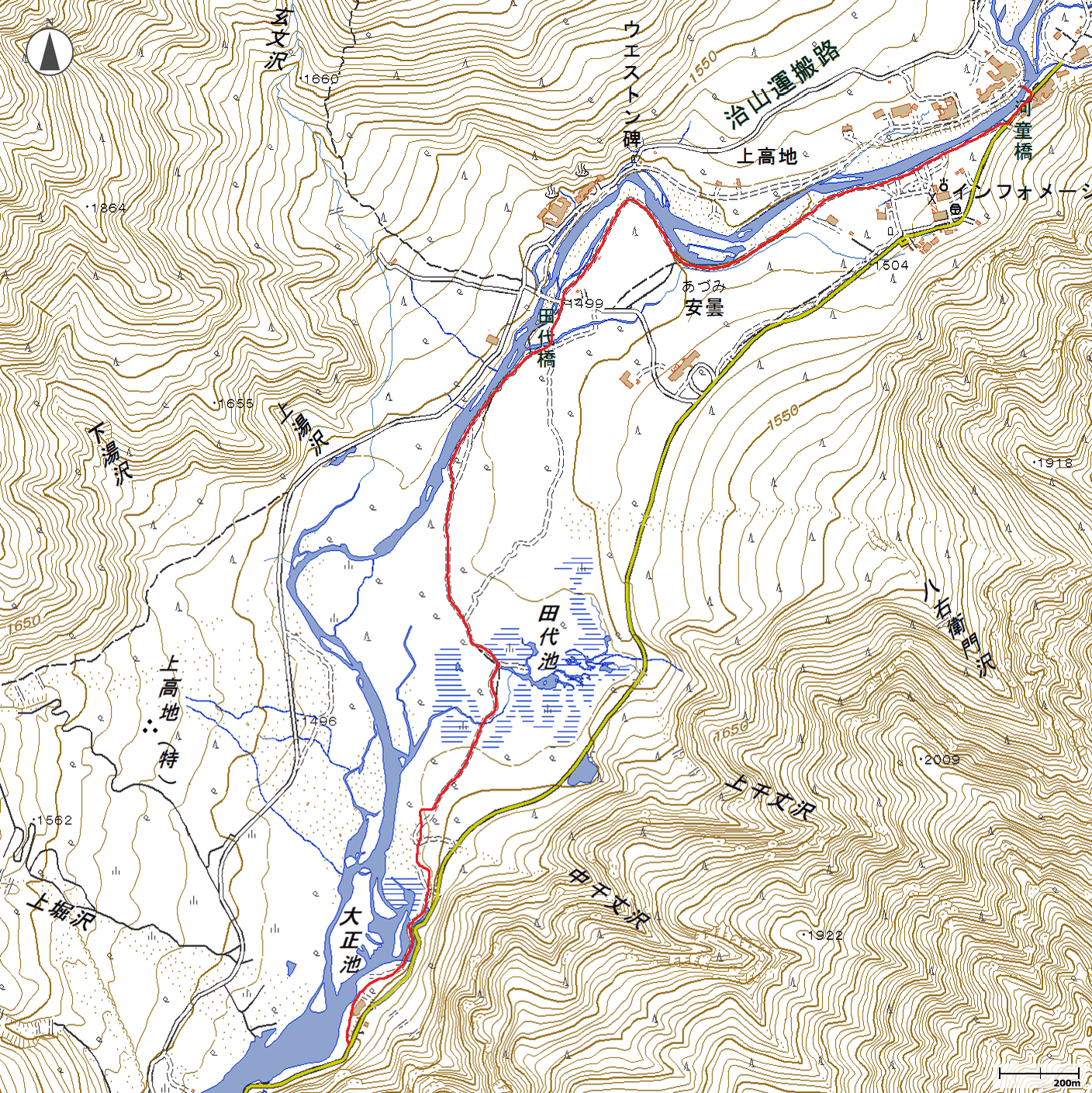 大正池～上高地地図