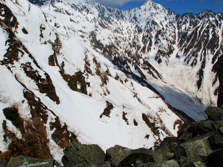 深い谷を見るとスキーで降りれるんではないかと想像してしまう。この岩肌と雪と谷がまた迫力あった
