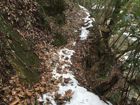 ちらほら雪道ができてたが、積雪時は滑りやすく細いので滑落に注意していた