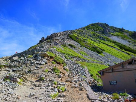 雄山への登りがはじまる。今日は重い荷物を背負って一番しんどいのはこの斜面かも