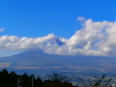 乙女口バス停から富士山を見るが、少し雲がかかっている