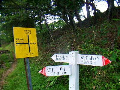 ここで分岐。下山は大峰奥駈道で吉野方面へ向かって五番関経由で下る