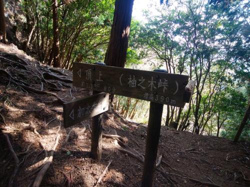 柚之木峠に到着。ここから尾根路になるが、もちろん楽だった沢筋とは違い、急登がでてくる。ちなみにここから頂上まで６０分って書いてるけど実際はそんなにかからない。
